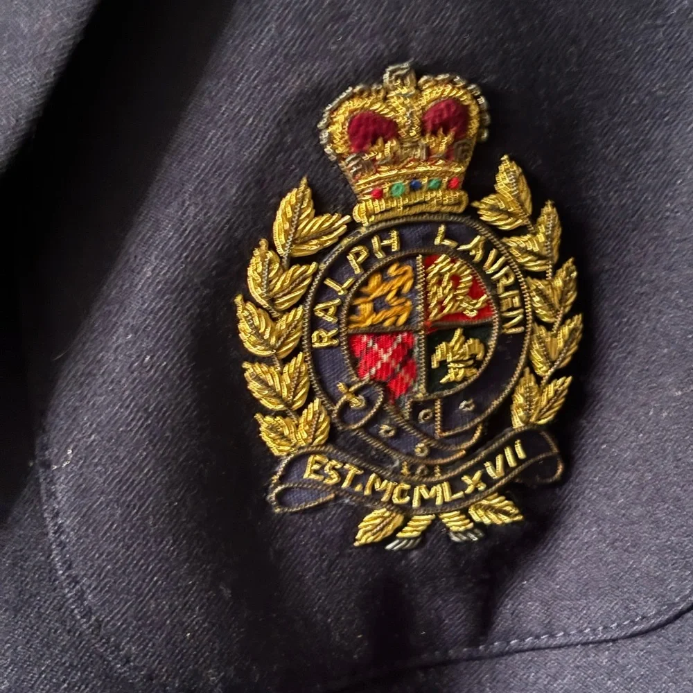 Vintage Ralph Lauren Navy Blue Wool Crest Blazer Gold Buttons Preppy Jacket Sz 6 - Picture 2 of 11